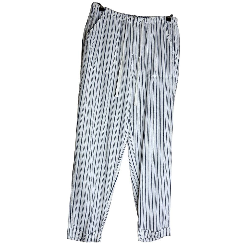 Joie Striped Linen Cotton Drawstring Pants Blue White Coastal Small - Picture 2 of 11